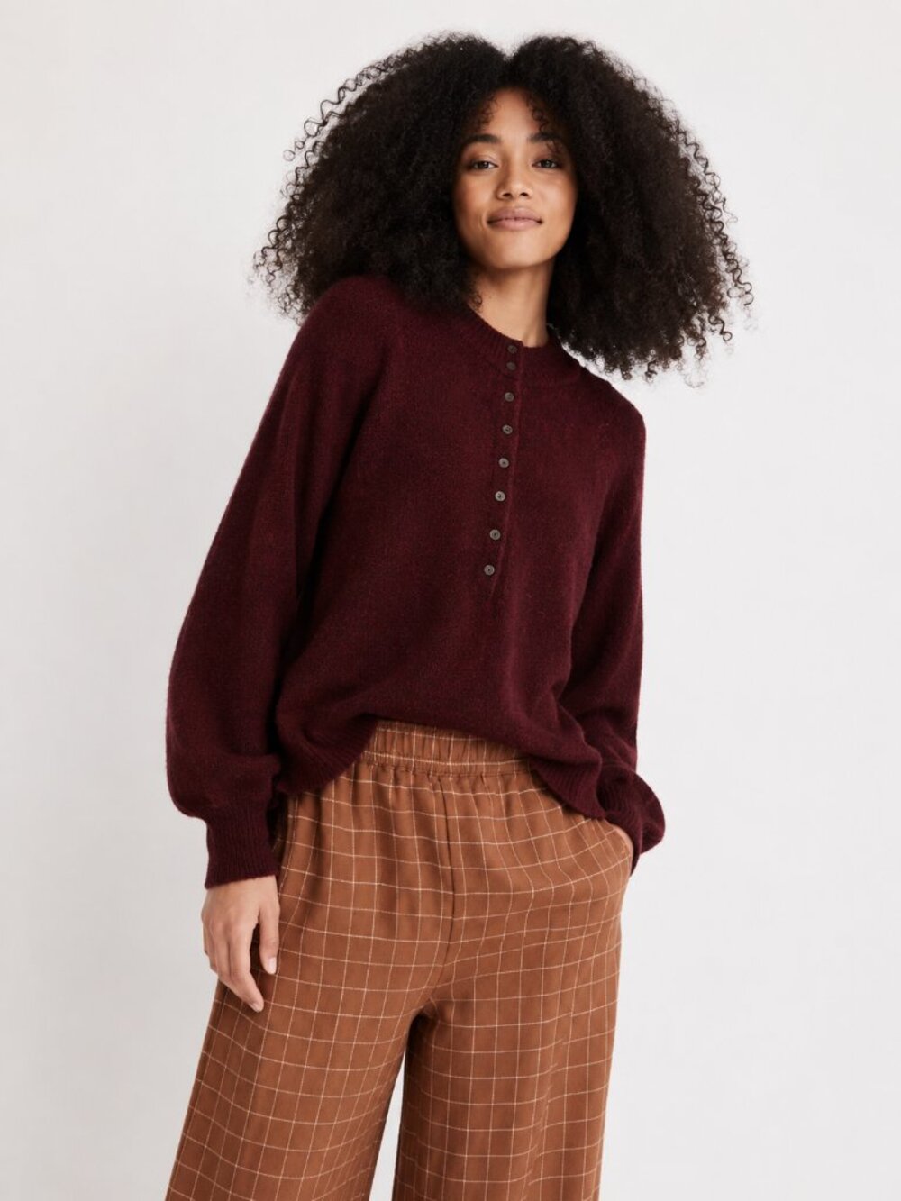 NWT Madewell Pembury Henley Mockneck Heathered Burgundy Sweater